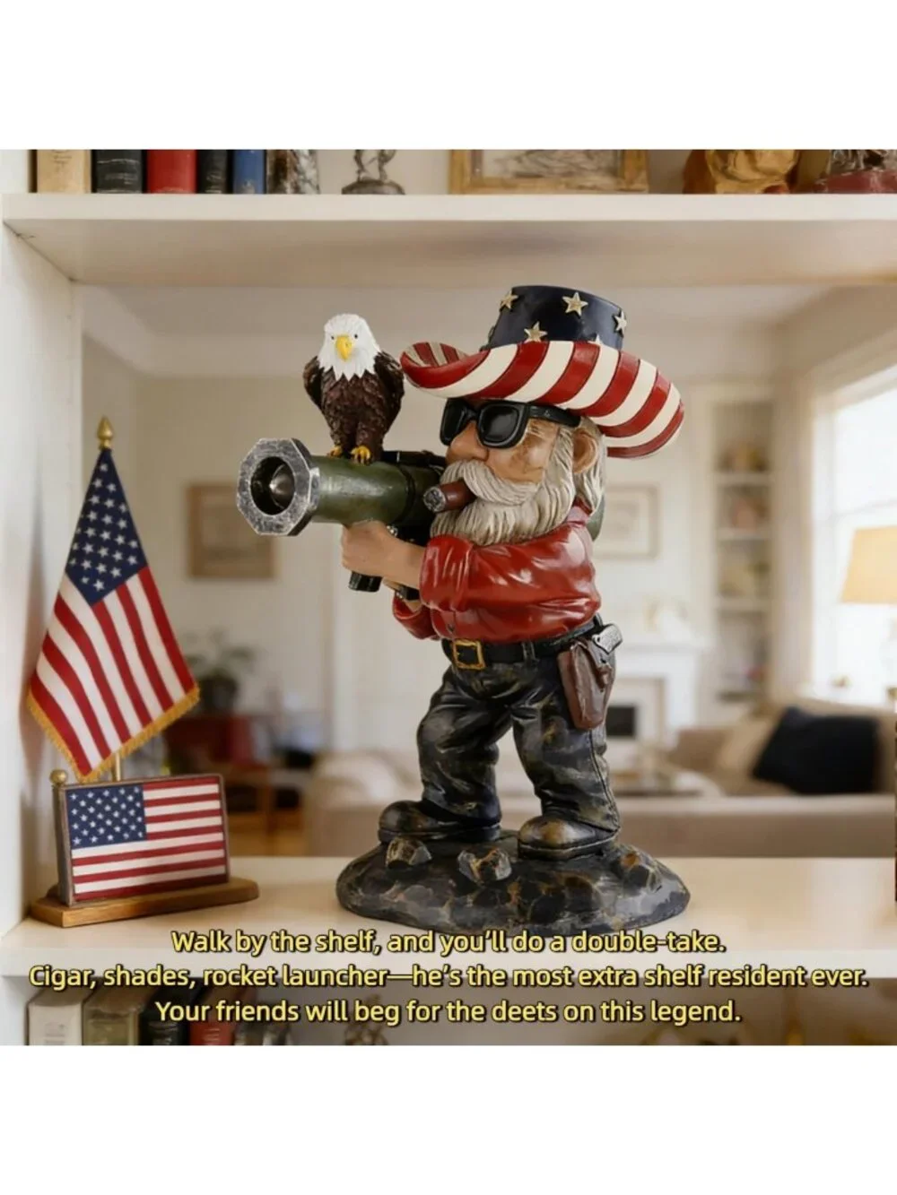 Military Garden Gnome - 4.8in Tactical Gnome with Guns, Patriotic Gifts for Men